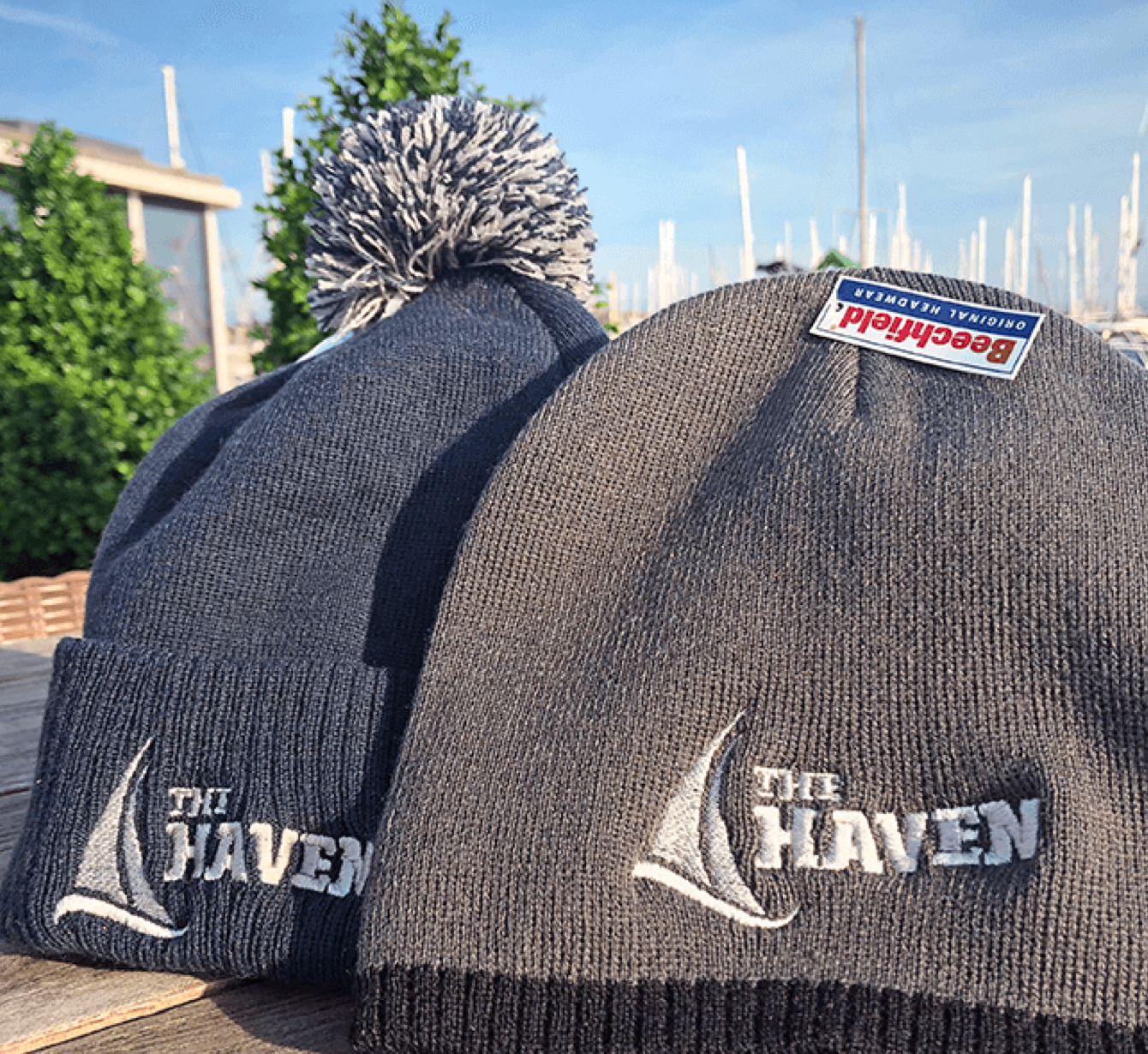 The Haven Bar and Restaurant beanies and bobble hats.